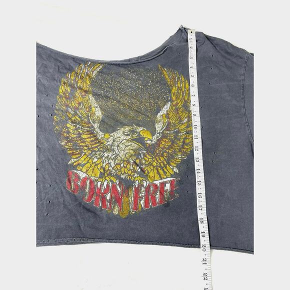 Born Free Distressed Eagle Graphic Cropped Tee Gray oversized - Picture 3 of 6